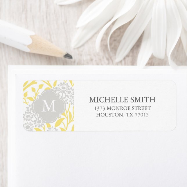 Monogrammed Yellow Grey Floral Damask Pattern (Insitu)