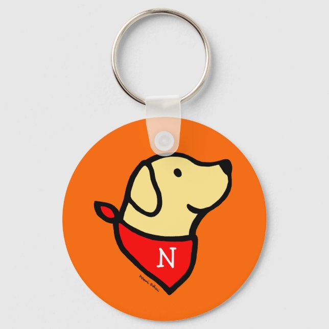 Monogrammed Yellow Lab & Scarf Cartoon Key Ring (Front)