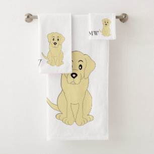 Monogrammed Yellow Labrador Dog Design Bath Towel Set
