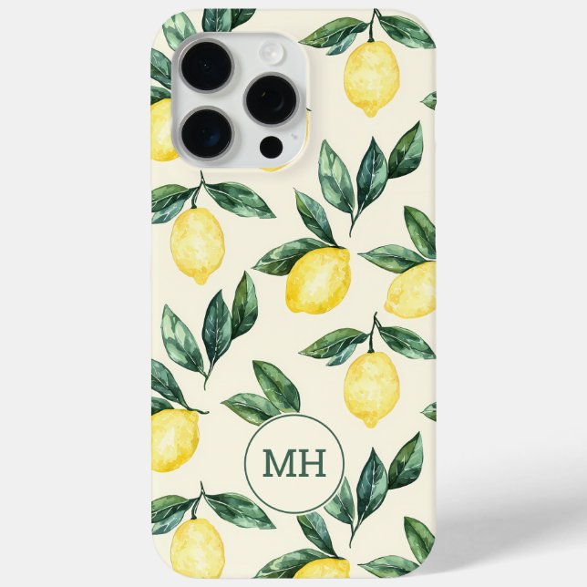 Monogrammed Yellow Lemons Pattern Modern Initials Case-Mate iPhone Case (Back)