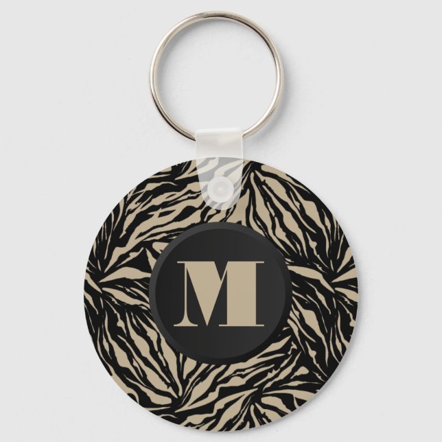 Monogrammed Zebra Animal Print Key Ring (Front)
