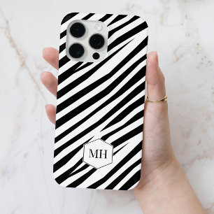 Monogrammed Zebra Black and White Chic Pattern iPhone 15 Pro Max Case