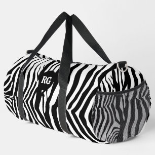 Monogrammed Zebra Black and White Pattern Duffle Bag