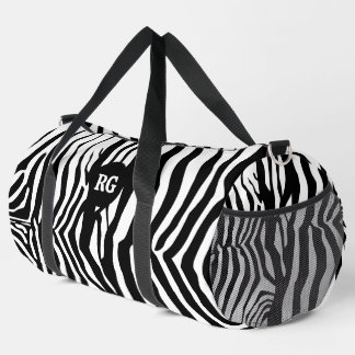 Monogrammed Zebra Black and White Pattern Duffle Bag