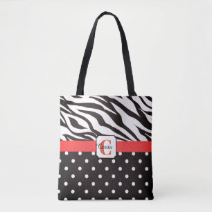 Monogrammed Zebra Polka-Dotted Tote