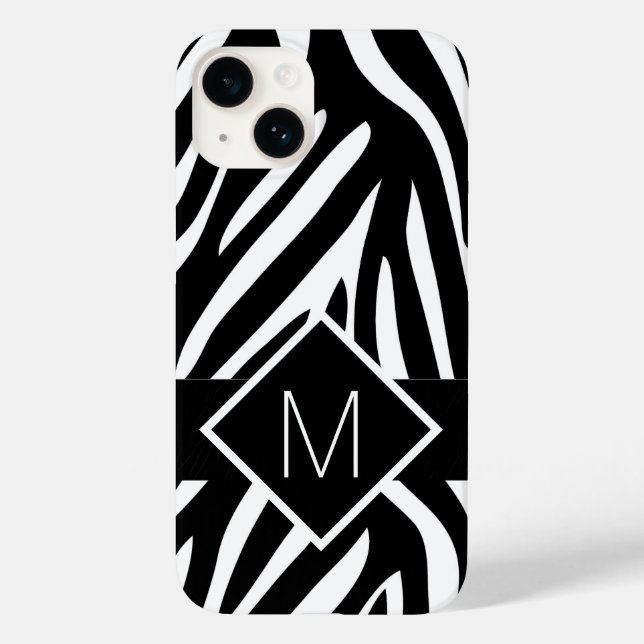 Monogrammed Zebra Print Black and White Lines Case-Mate iPhone Case (Back)