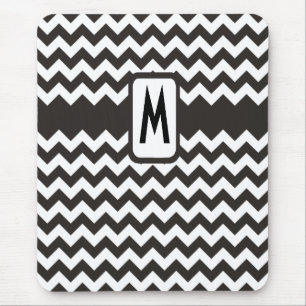 Monogrammed Zigzag Mousepad: Black, White Chevrons Mouse Mat
