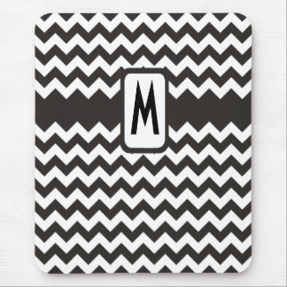Monogrammed Zigzag Mousepad: Black, White Chevrons Mouse Mat