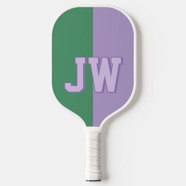 Monograms Add your name Purple & Green Pickleball Paddle (Front)