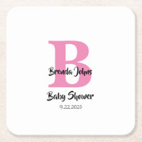 Monograms Baby Shower Pink White Cute Simple