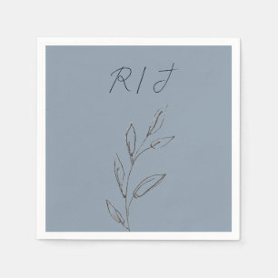 Monograms Black White Leaves Dusty Blue Wedding Napkin