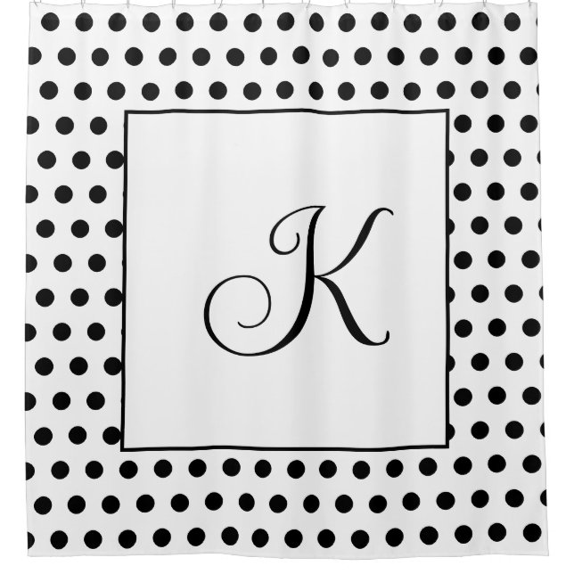Monograms Black White Polka Dots Modern Elegant Shower Curtain (Front)