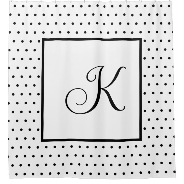 Monograms Black White Polka Dots Modern Minimal Shower Curtain (Front)
