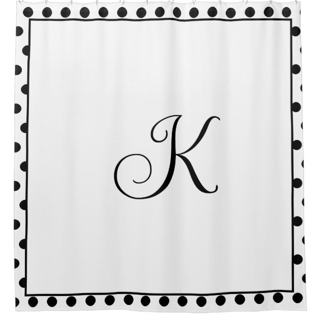 Monograms Black White Polka Dots Modern Trendy Shower Curtain (Front)
