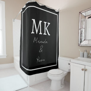 Monograms Black White Stylish Modern Minimalist Shower Curtain