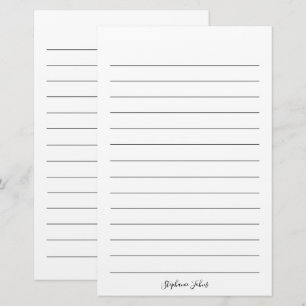 Monograms Custom Name Black & White Lines Elegant Stationery