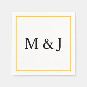 Monograms Custom Name Gold Black Modern Wedding Napkin