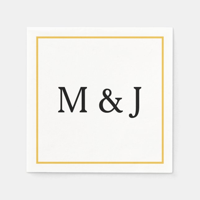 Monograms Custom Name Gold Black Modern Wedding Napkin (Front)
