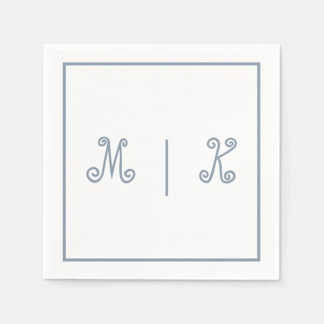 Monograms Dusty Blue Cool Script Modern Wedding Napkin (Front)