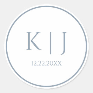 Monograms Dusty Blue Elegant Minimalist Wedding Classic Round Sticker