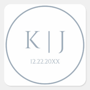 Monograms Dusty Blue Elegant Minimalist Wedding Square Sticker