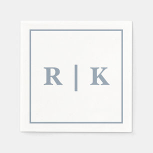 Monograms Dusty Blue Simple Minimal Trendy Wedding Napkin