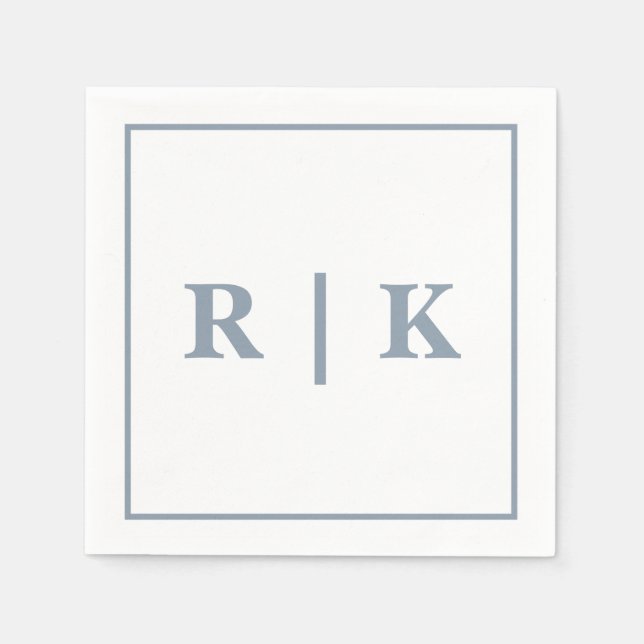 Monograms Dusty Blue Simple Minimal Trendy Wedding Napkin (Front)