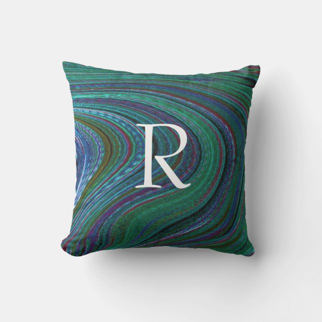 Monograms Green Wave Artsy Swirl Patterns Stylish Cushion (Front)
