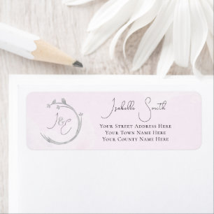 Monograms Grey Watercolor Lovebird Wreath Pink