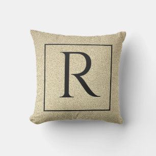 Monograms Initial Black Gold Golden Glitter Cute Cushion