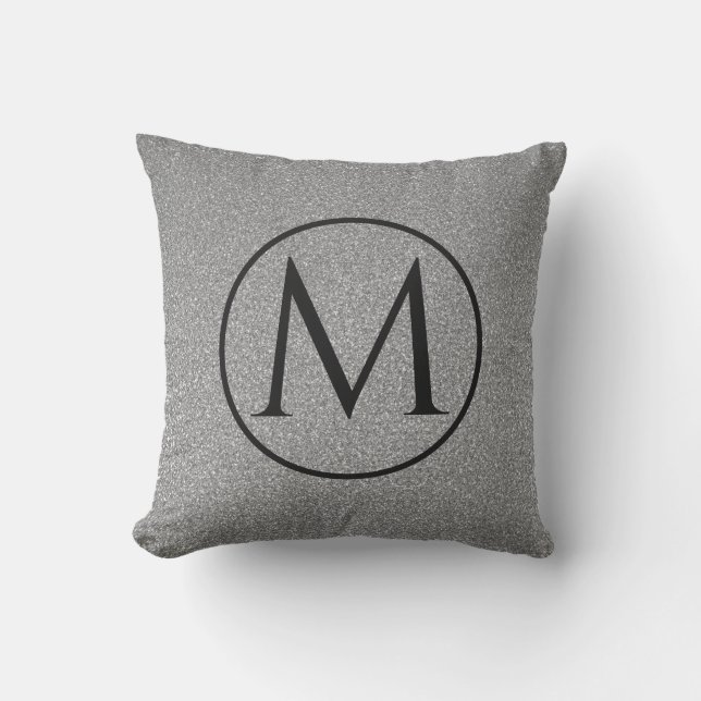 Monograms Initial Black White Grey Glitter Modern Cushion (Front)