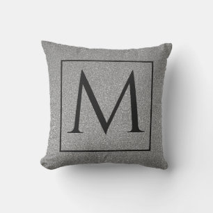 Monograms Initial Black White Grey Glitter Stylish Cushion