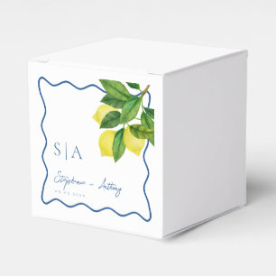 Monograms Lemon Citrus, Blue Wave Border Wedding   Favour Box