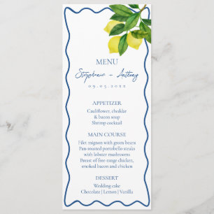 Monograms Lemon Citrus, Blue Wave Border Wedding   Menu