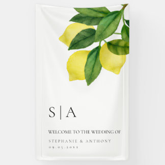 Monograms Lemon Citrus Branch Greenery Wedding  Banner