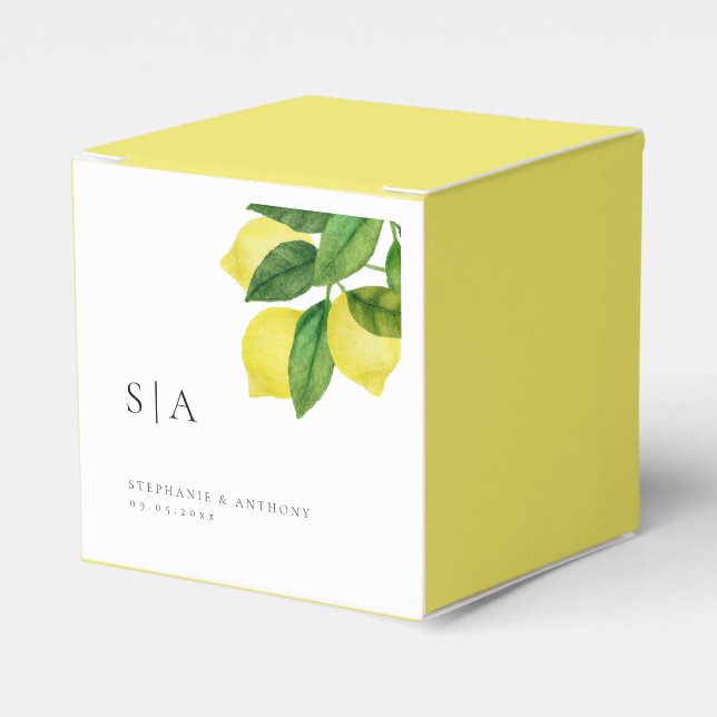 Monograms Lemon Citrus Branch Greenery Wedding    Favour Box (Front Side)