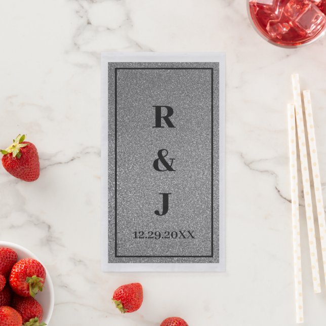 Monograms Name Black Silver Grey Classy Wedding Napkin (Insitu)
