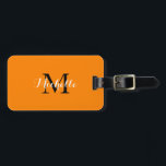 Monograms Name Orange Custom Gift Favour Cute Luggage Tag<br><div class="desc">Monogrammed initial and also personal details like name,  address,  phone number and email all of which you can edit. Designed with attractive solid bright orange colour background with black colour texts,  you can change both the colours if you wish.</div>
