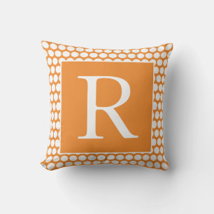 Monograms Orange White Polka Dots Autumn Gift Cushion