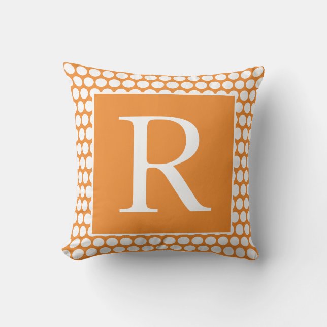 Monograms Orange White Polka Dots Autumn Gift Cushion (Front)