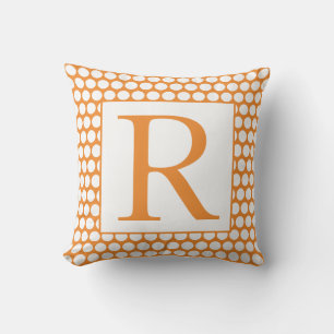 Monograms Orange White Polka Dots Autumn Trendy Cushion