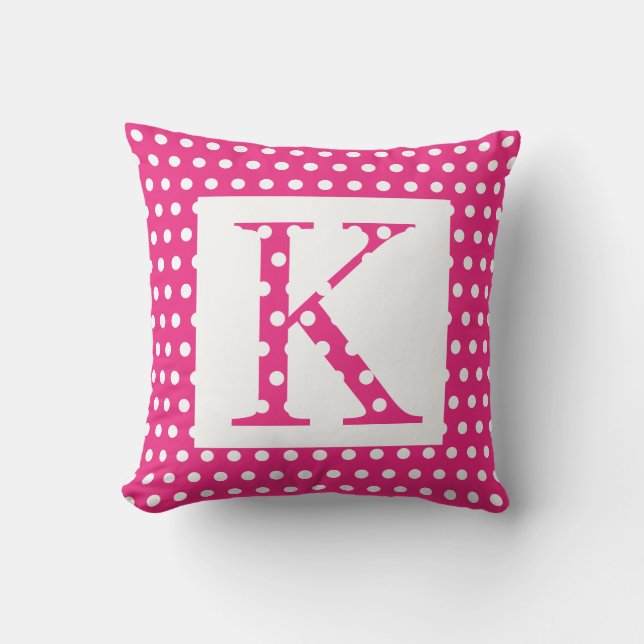 Monograms Pink White Polka Dots Colourful Unique Cushion (Front)