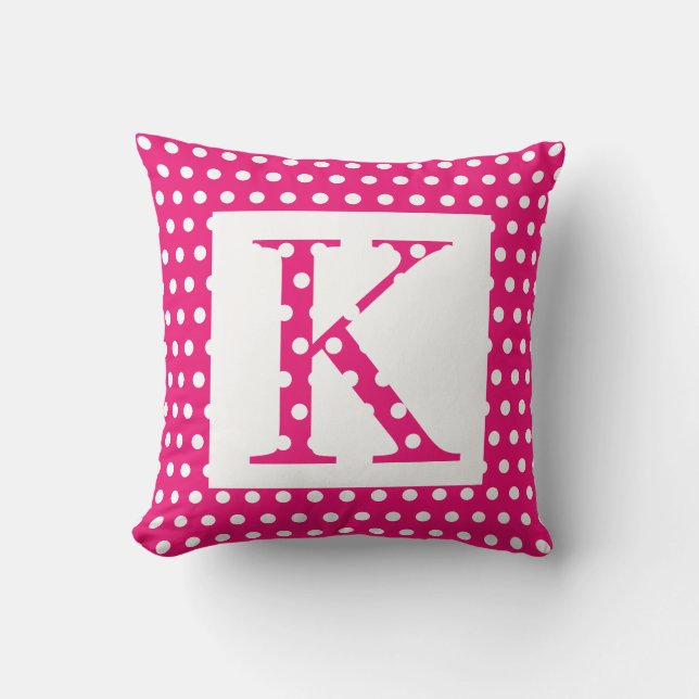 Monograms Pink White Polka Dots Colourful Unique Cushion (Front)