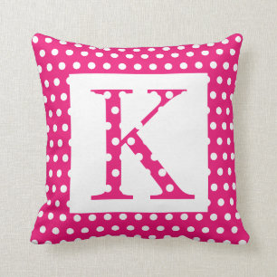 Monograms Pink White Polka Dots Colourful Unique Cushion