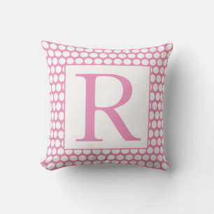 Monograms Pink White Polka Dots Trendy Girly Gift Cushion