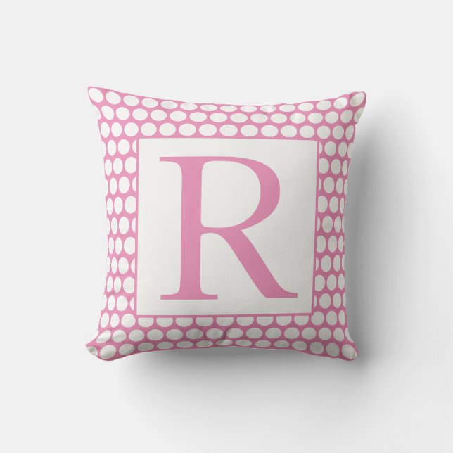 Monograms Pink White Polka Dots Trendy Girly Gift Cushion (Front)