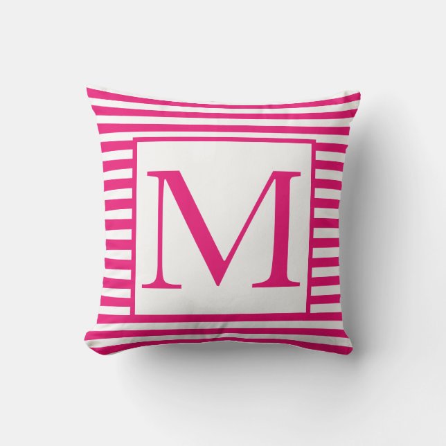 Monograms Pink White Stripes Patterns Colourful Cushion (Front)