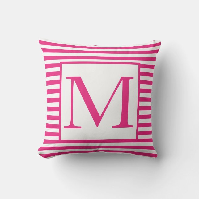 Monograms Pink White Stripes Patterns Colourful  Cushion (Front)