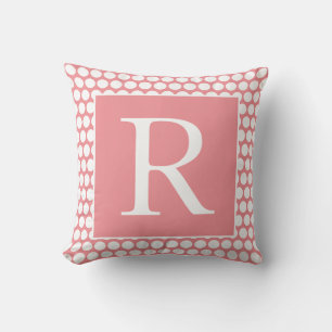 Monograms Polka Dots Autumn Gift White Salmon Pink Cushion