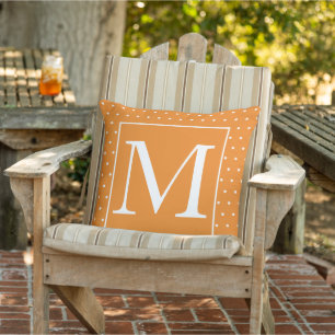 Monograms Pumpkin Orange White Polka Dots Autumn Cushion